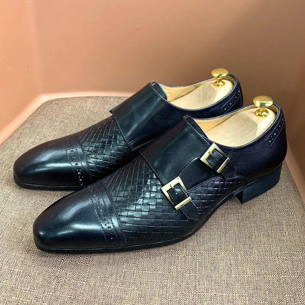 Trendy Appeal La Ricchezza - Double Monk Alligator Print Leather Dress Shoes