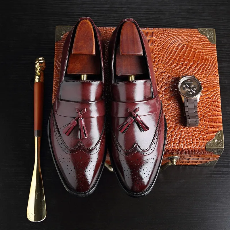 The T93 - Classic Wingtip brogue Leather Tassel Loafers For Men Walk Free