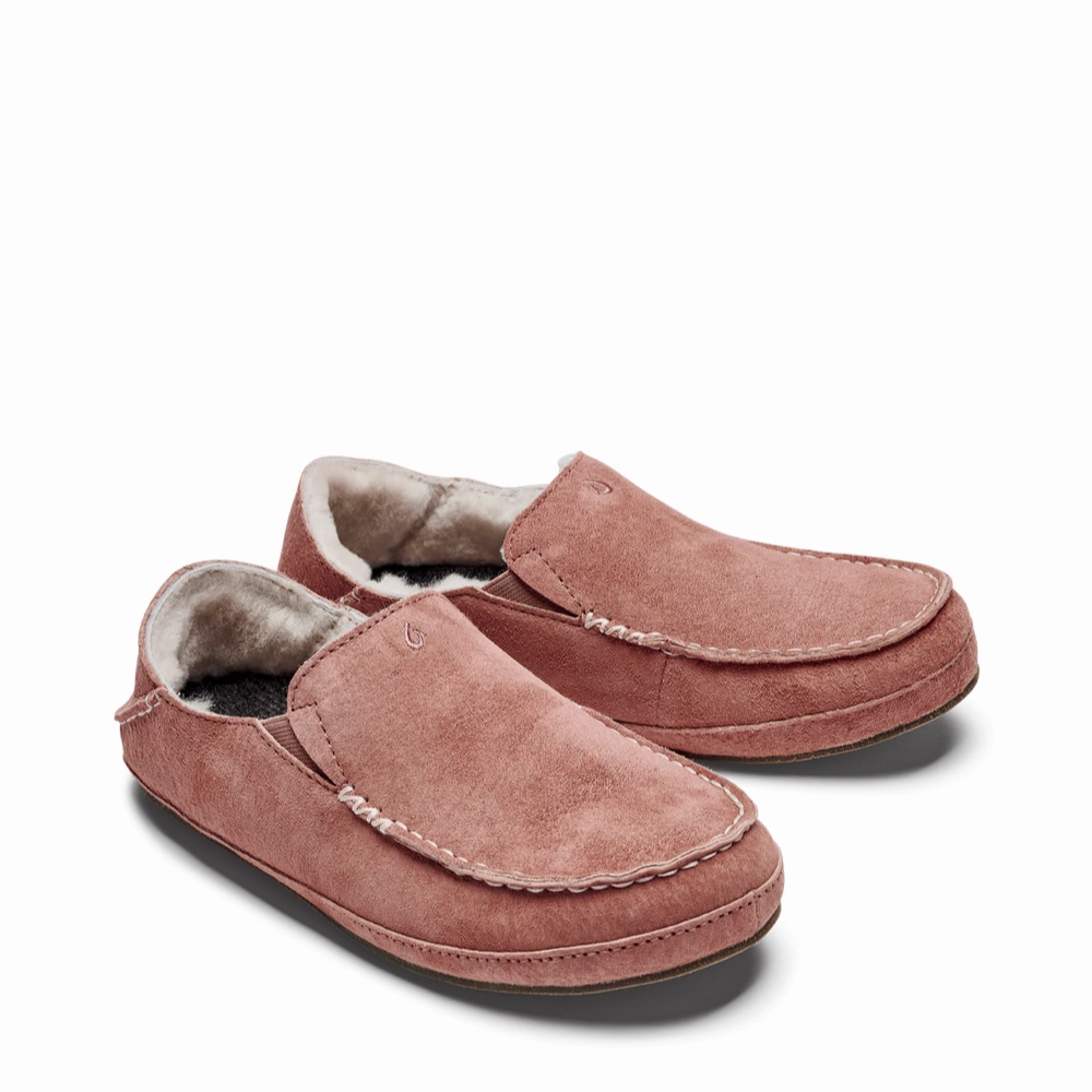 Stair Run Breath Panel OluKai Women's Nohea Shearling Lined Slipper in Castlerock Mauve