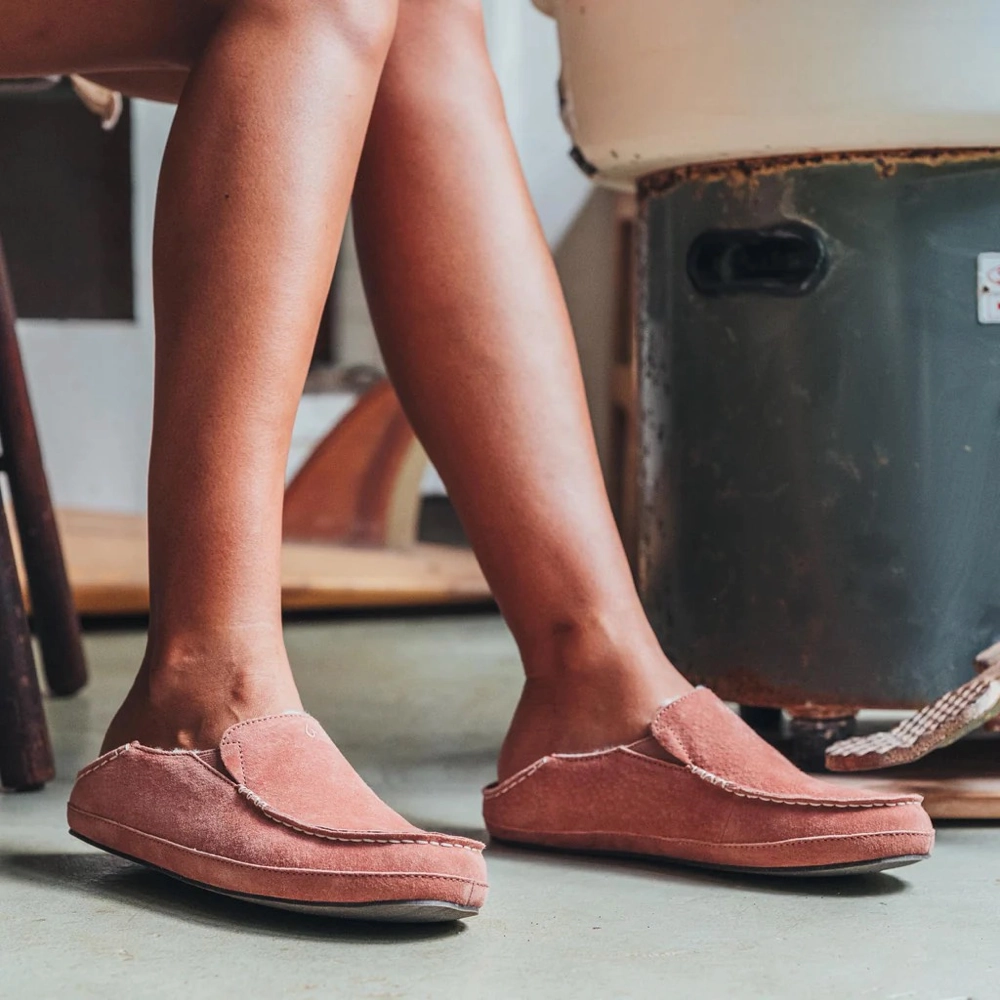 OluKai Women's Nohea Shearling Lined Slipper in Castlerock Mauve Ergonomic Support Run Errands