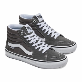 Vans - Skate Sk8-Hi (Pewter Grey/White) Flexible Sole running in a famous bridge area shoes