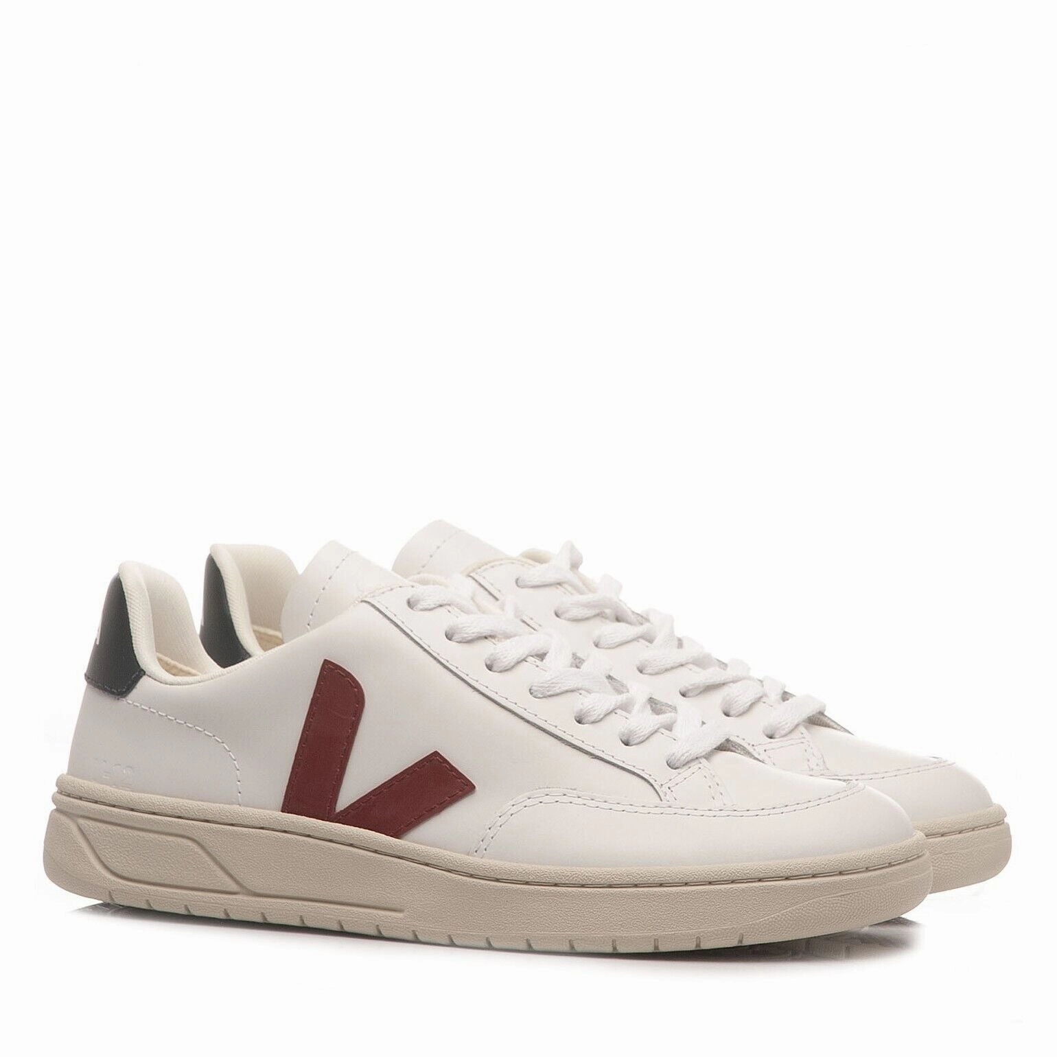 Veja V-12 XD0201955A Sneakers Women's White Marsala Leather Lifestyle Shoes Day Ready Double Stitched