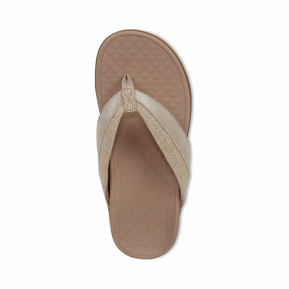 Vionic Women's Shore Toe Post Flip Sandal in Natural Gold Mobility Flex Autumn Ready