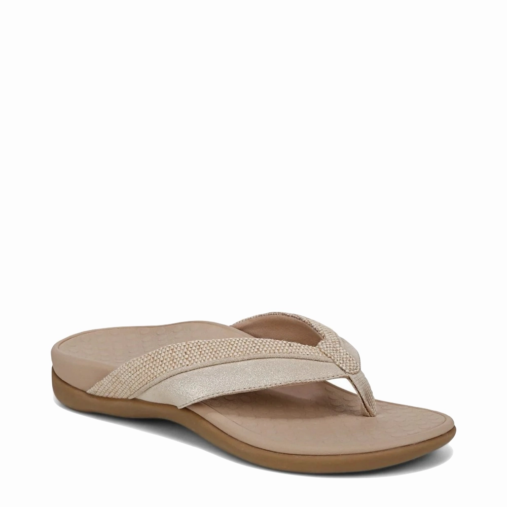 Vionic Women's Shore Toe Post Flip Sandal in Natural Gold hot climate