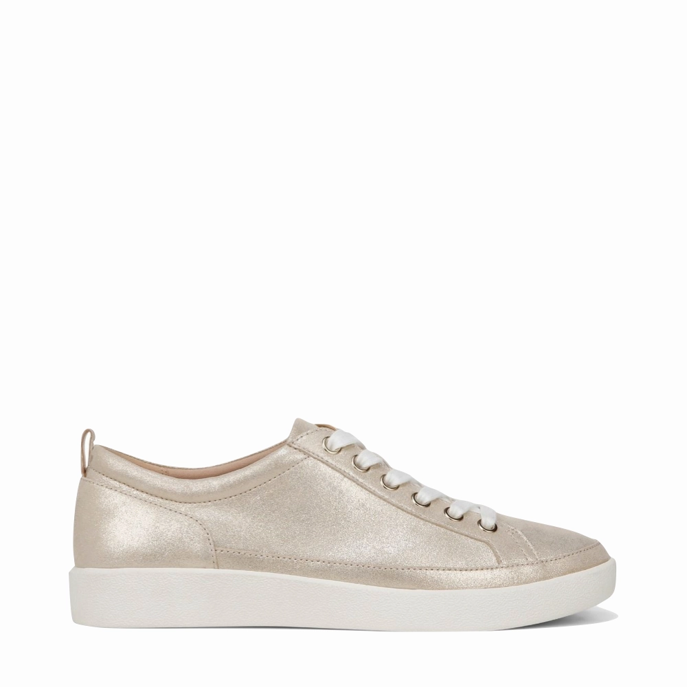 Vionic Women's Winny Leather Tie Sneaker in Gold Travel Edge