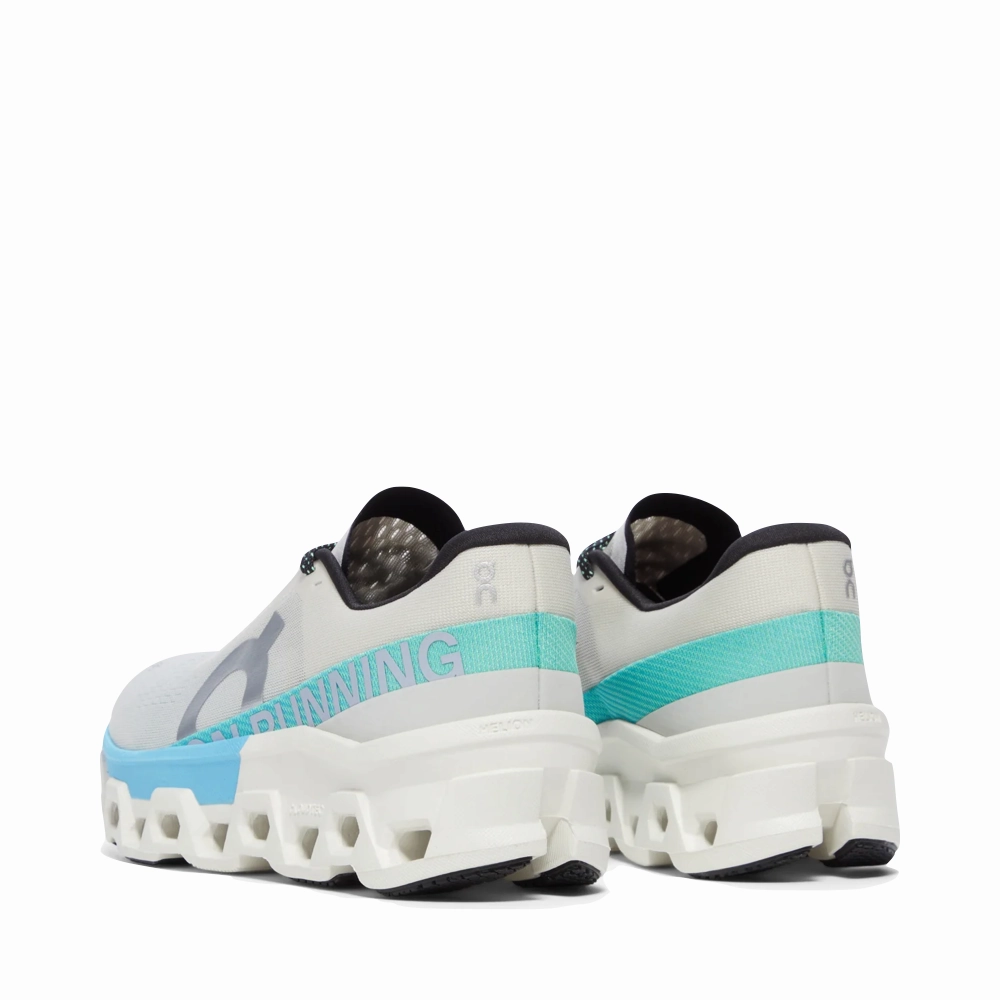 On Women's Cloudmonster 2 Sneaker in Cream/Horizon Blue High Quality Leather Fun run