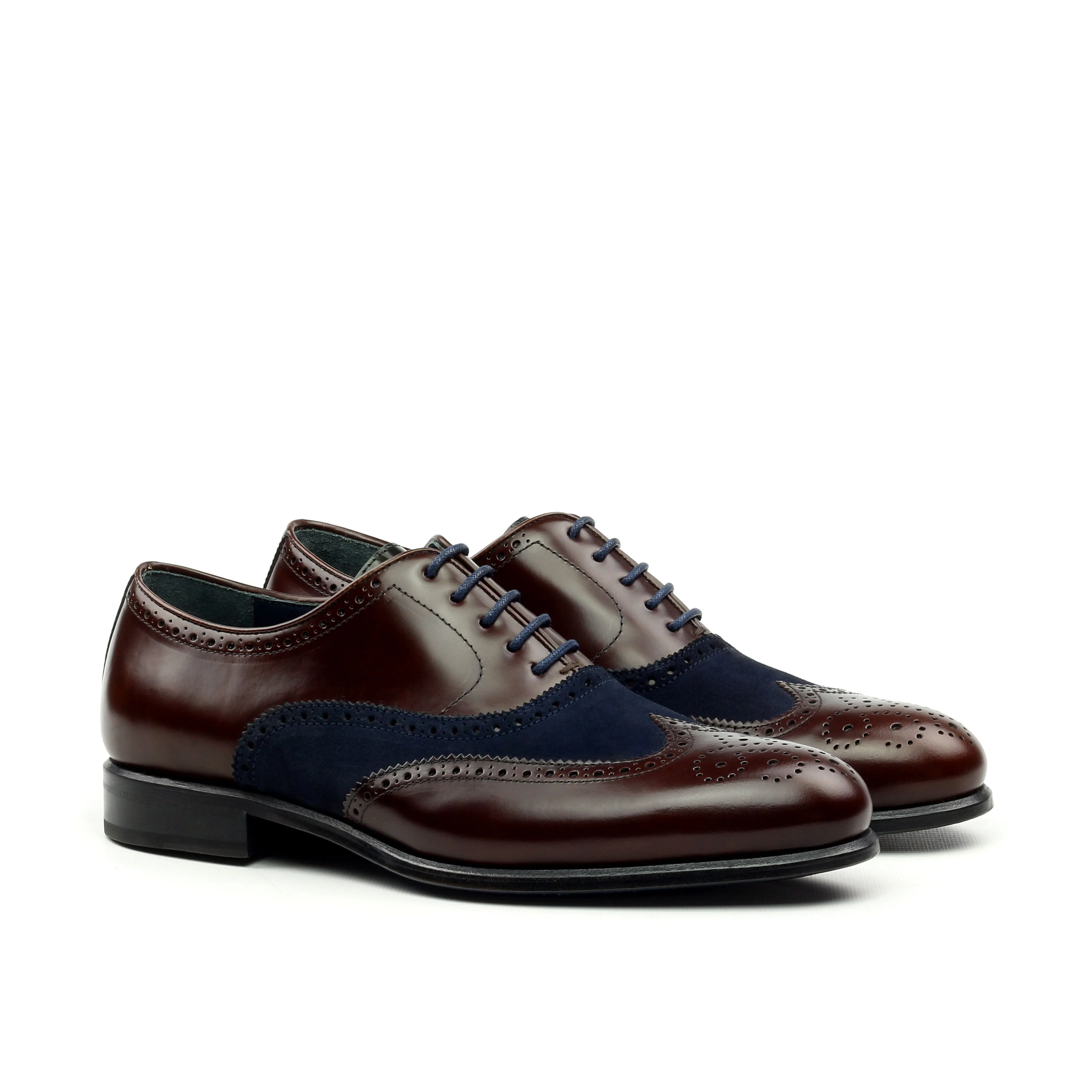 Azul -  Coffee Brown Wingtip Oxford. full Brogue, Blue Suede Highlights and blue bottom sole Trendy Look Shoes