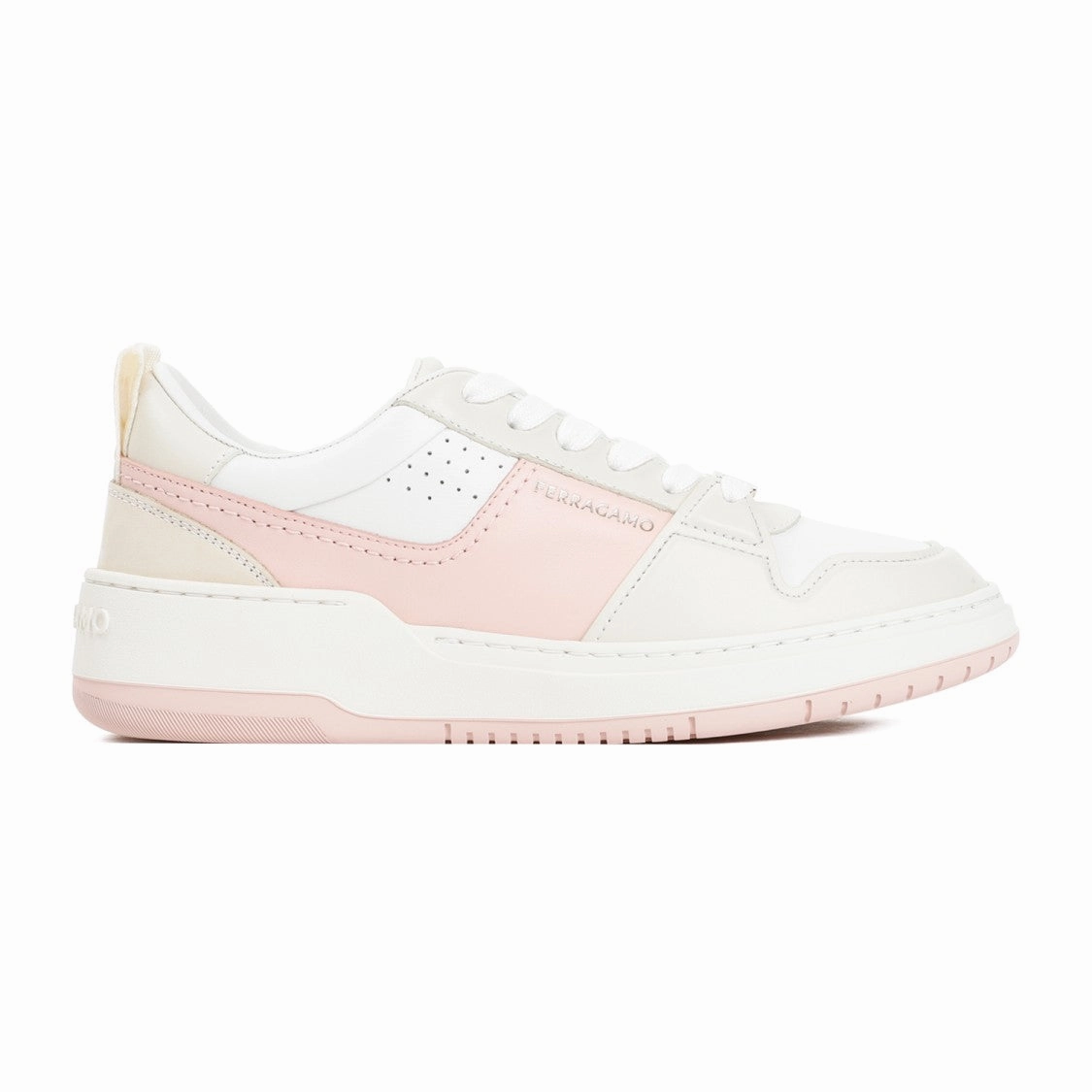White And Pink Leather Dennis Sneakers Unique Design Shock Diffusing Heel
