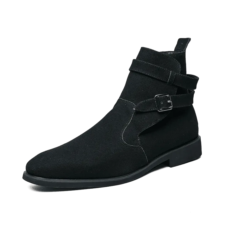 Style Essential Quick Return Wibo - Fashion suede leather boots for men with buckle/belt detail