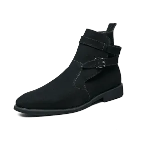 Style Essential Quick Return Wibo - Fashion suede leather boots for men with buckle/belt detail