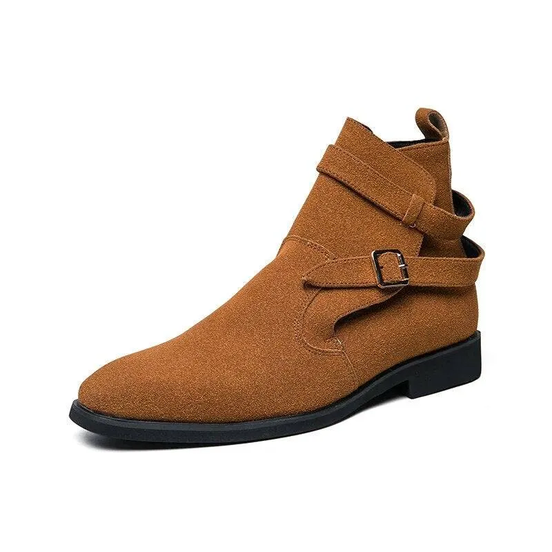 Rubber Heel Absorber Day Shade Wibo - Fashion suede leather boots for men with buckle/belt detail