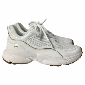 Michael Kors Katrina Mesh Trainer in Optic White Leather Hyperelastic Frame Lean Profile