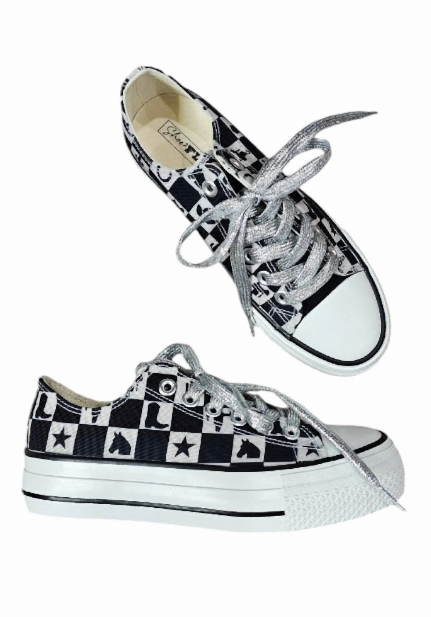 Women's Checkered Cowgirl Kickers Sneaker In Black/white Anti microbial Quick Drying Inner Layer