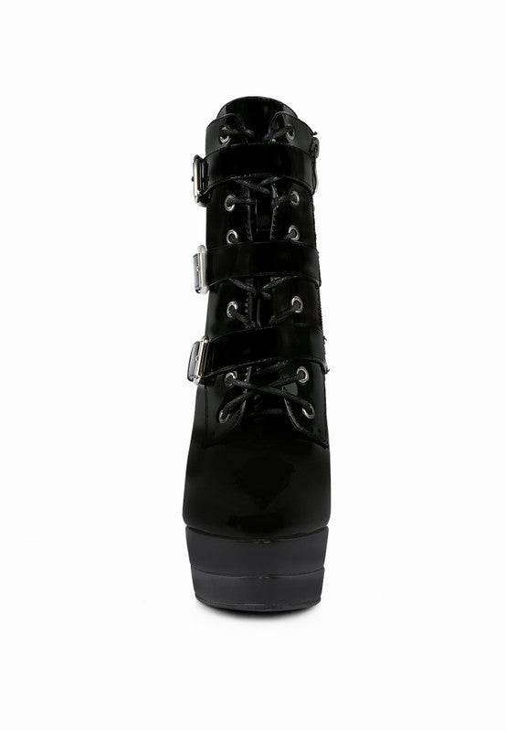 High Heeled Patent Stiletto Boot Lace Up Design synthetic leather