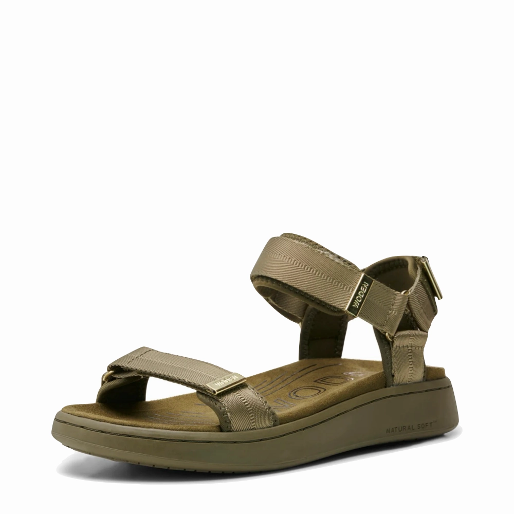 Woden Women's Line Strap Sandal in Dark Olive Coast Jog