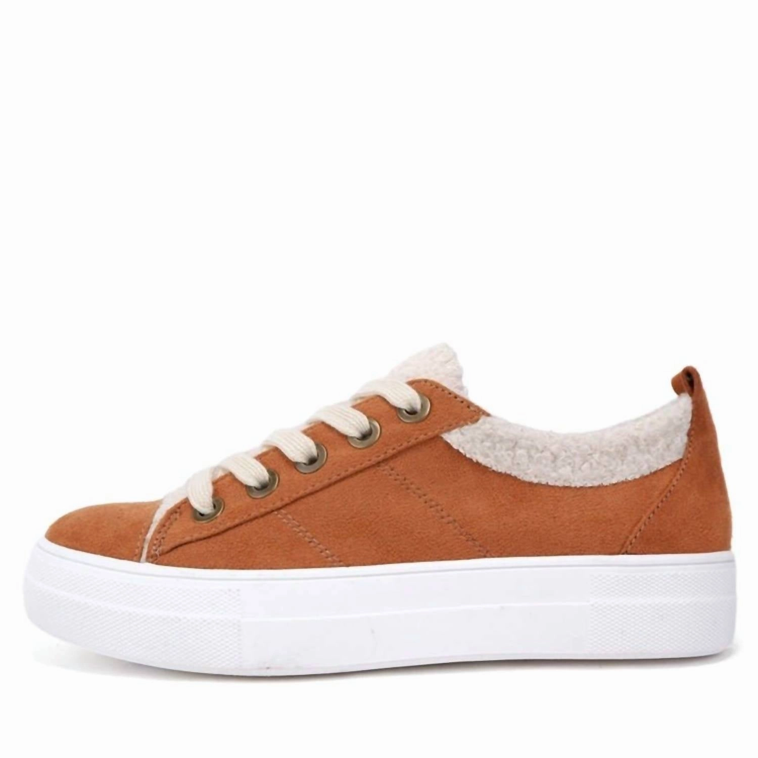 Outfit Neutral Women Furry Lace Up Low Top Sneakers In Soft Tan