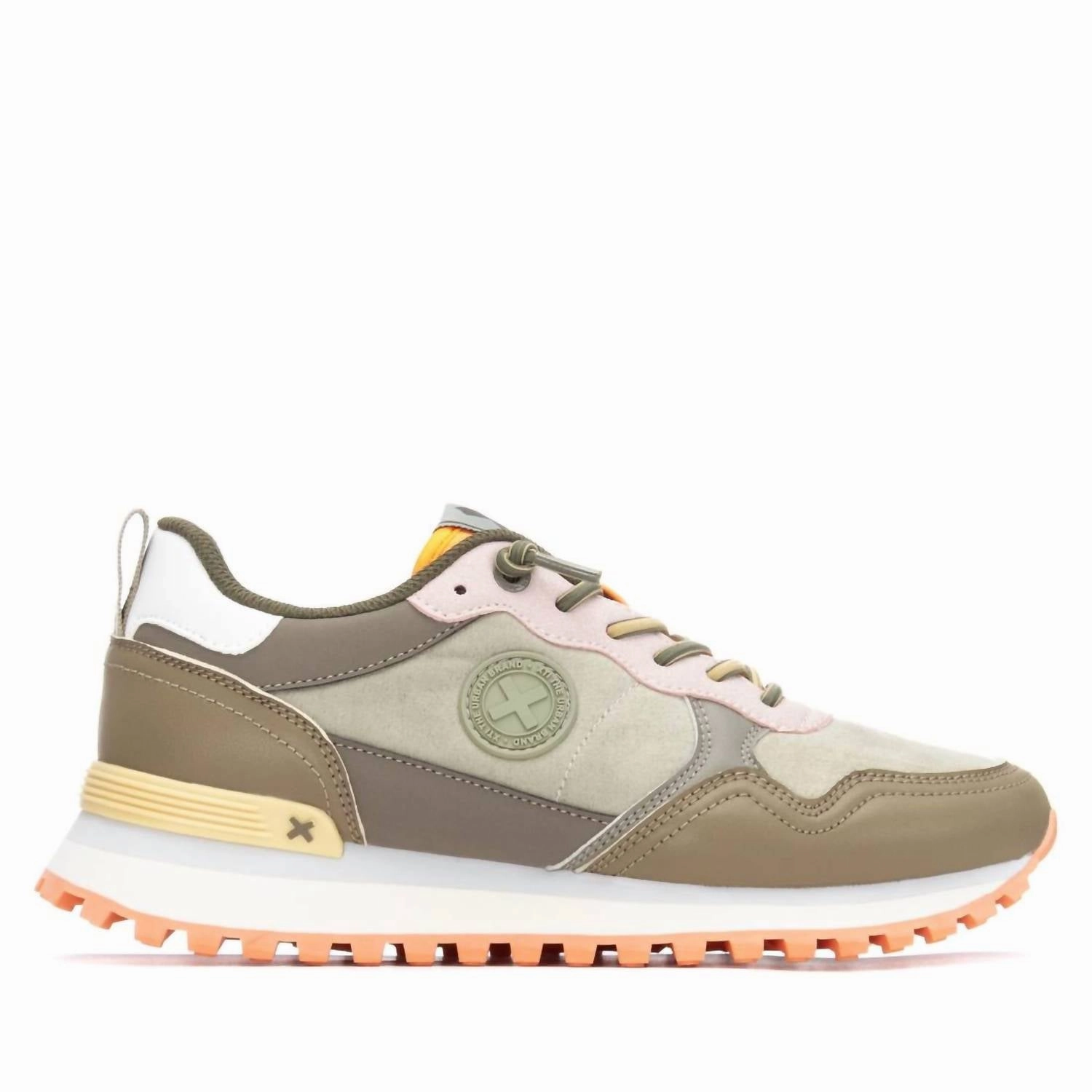 Women's 144156 Round Toe Sneakers In Kakhi Abrasion Resistant Panels