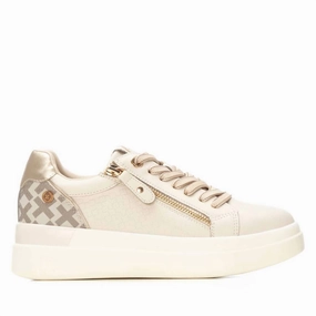 Breathable soles Non Slip Heel Women's 144233 Round Toe Sneakers In Beige