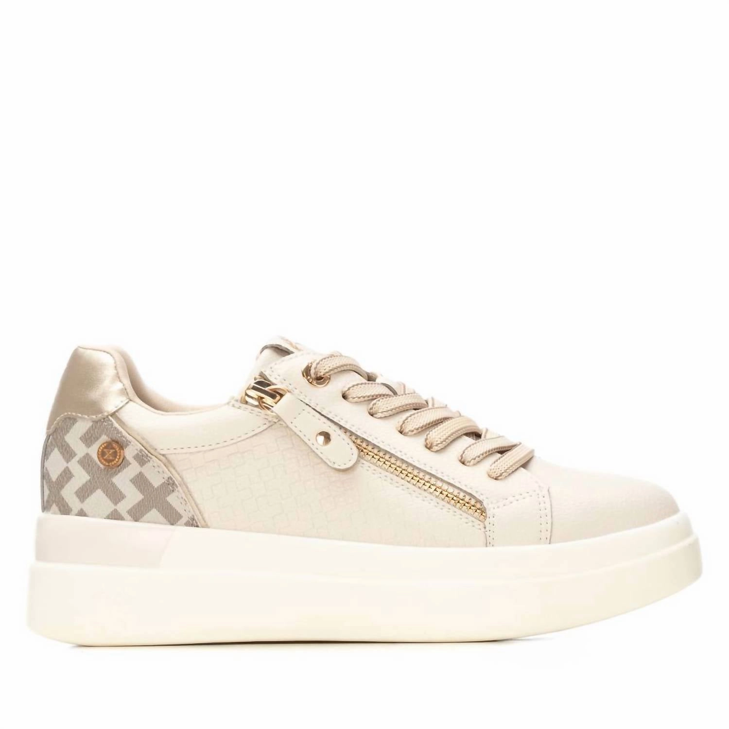 Breathable soles Non Slip Heel Women's 144233 Round Toe Sneakers In Beige