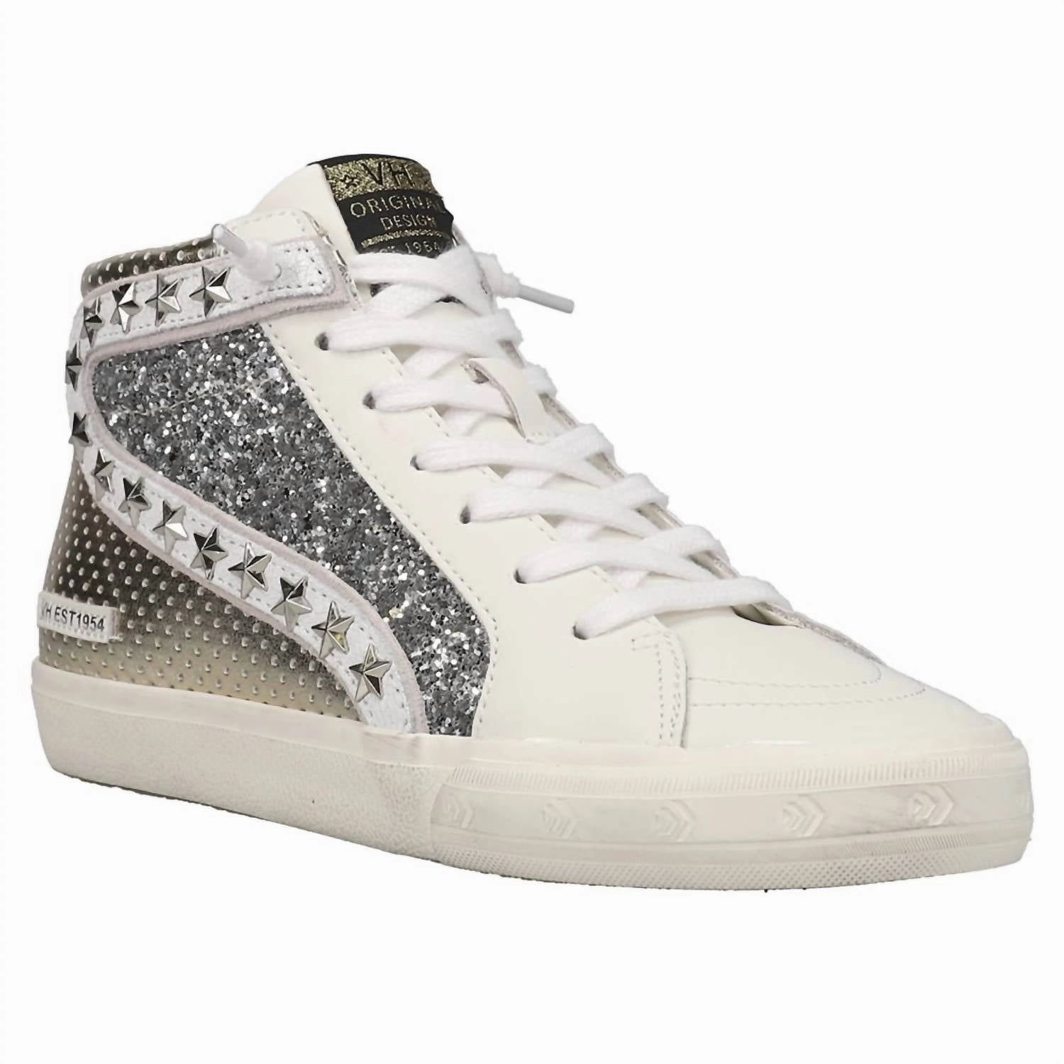 Memory Foam Ankle Support Women's Bailey Glitter High Top Sneaker In Gold/silver Multi