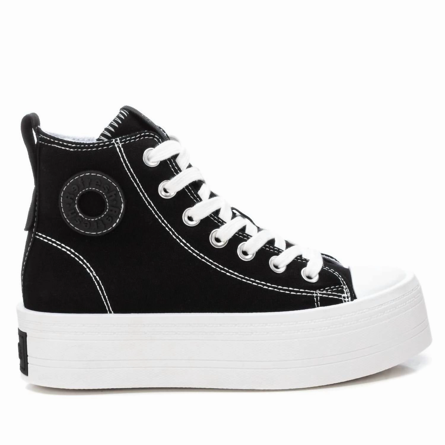 Dynamic Arch Support Knit Fabric Women's Canvas High Top Sneakers In Black