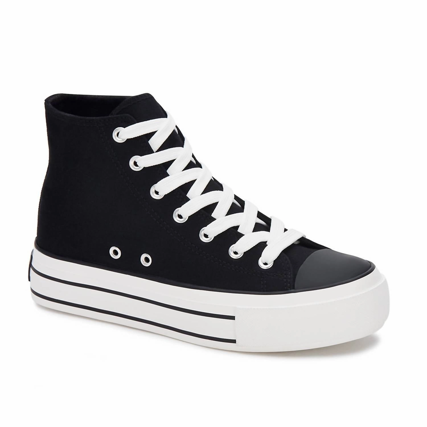 Women's Canvas Sneaker Boots With Platform In Black High Rebound Insoles