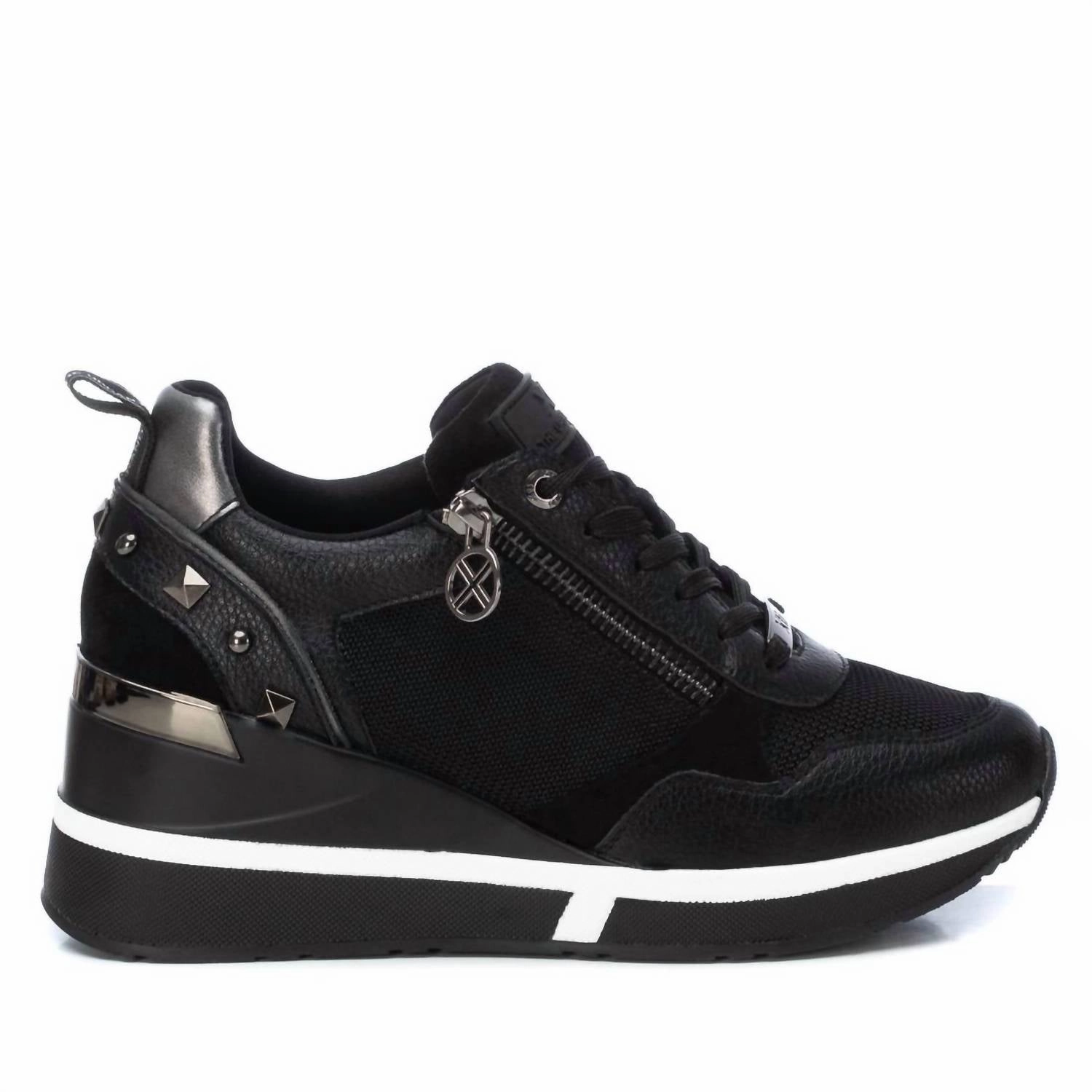 Women's Casual Wedge Sneakers In Black Machine washable Minimal Stitch