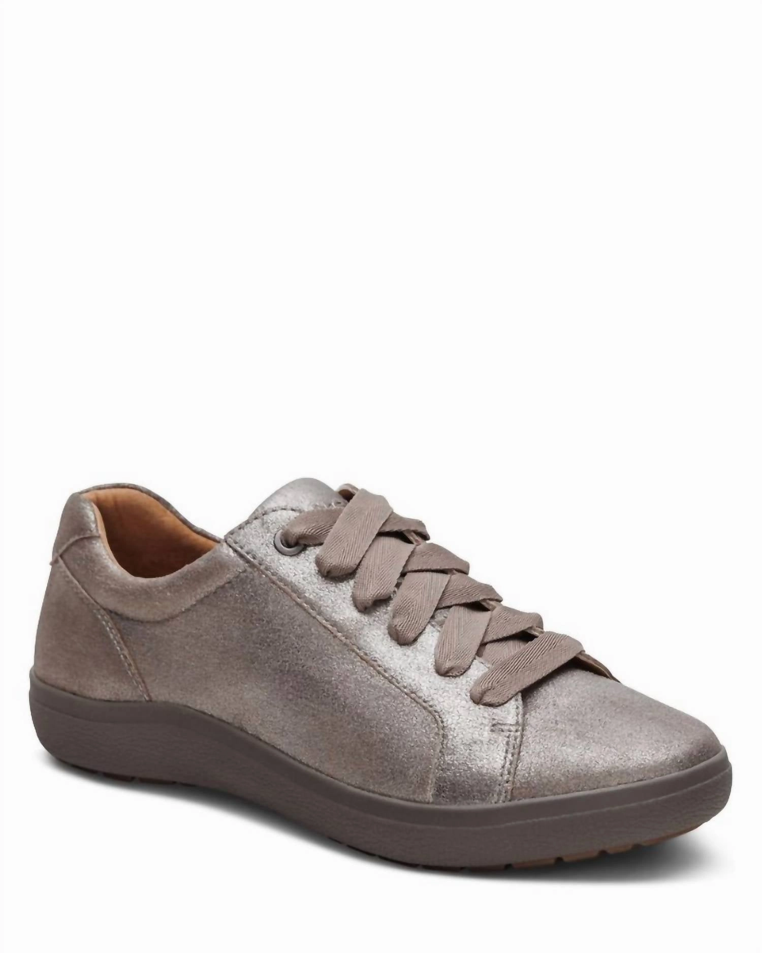well made Comfort Pad Women's Courtney Lace Up Sneaker In Brushed Silver