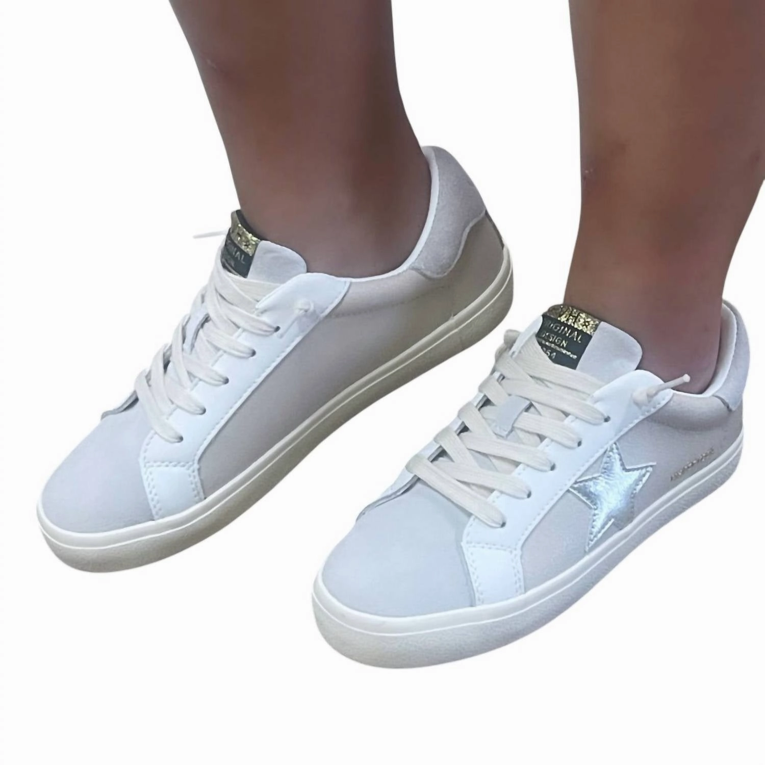 Women's Cracked Gold Star Sneaker In Taupe Thermoregulating Liner DurableMaterial