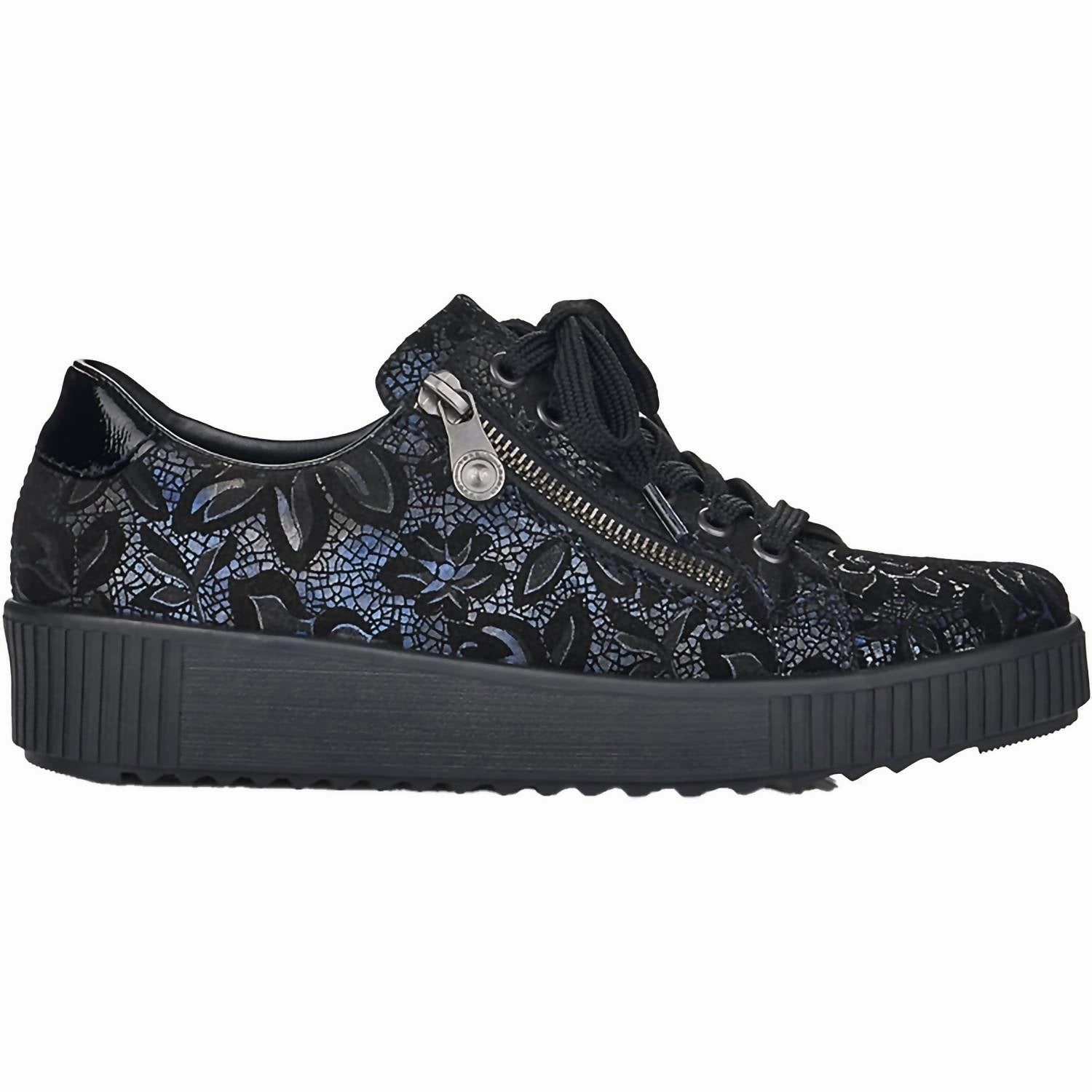 Women's Gesa 04 Faux Leather Sneaker In Navy/schwarz Foot Contouring Elastic