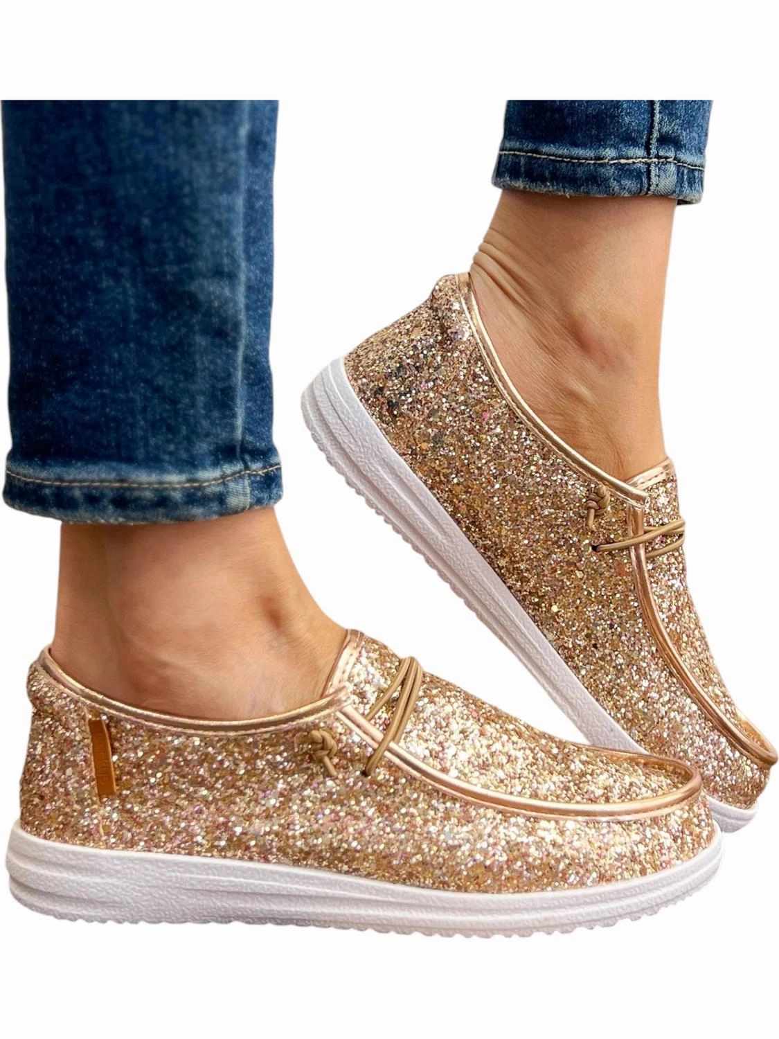 Women's Glitter Kayak Shoes In Beige Comfort Lifestyle