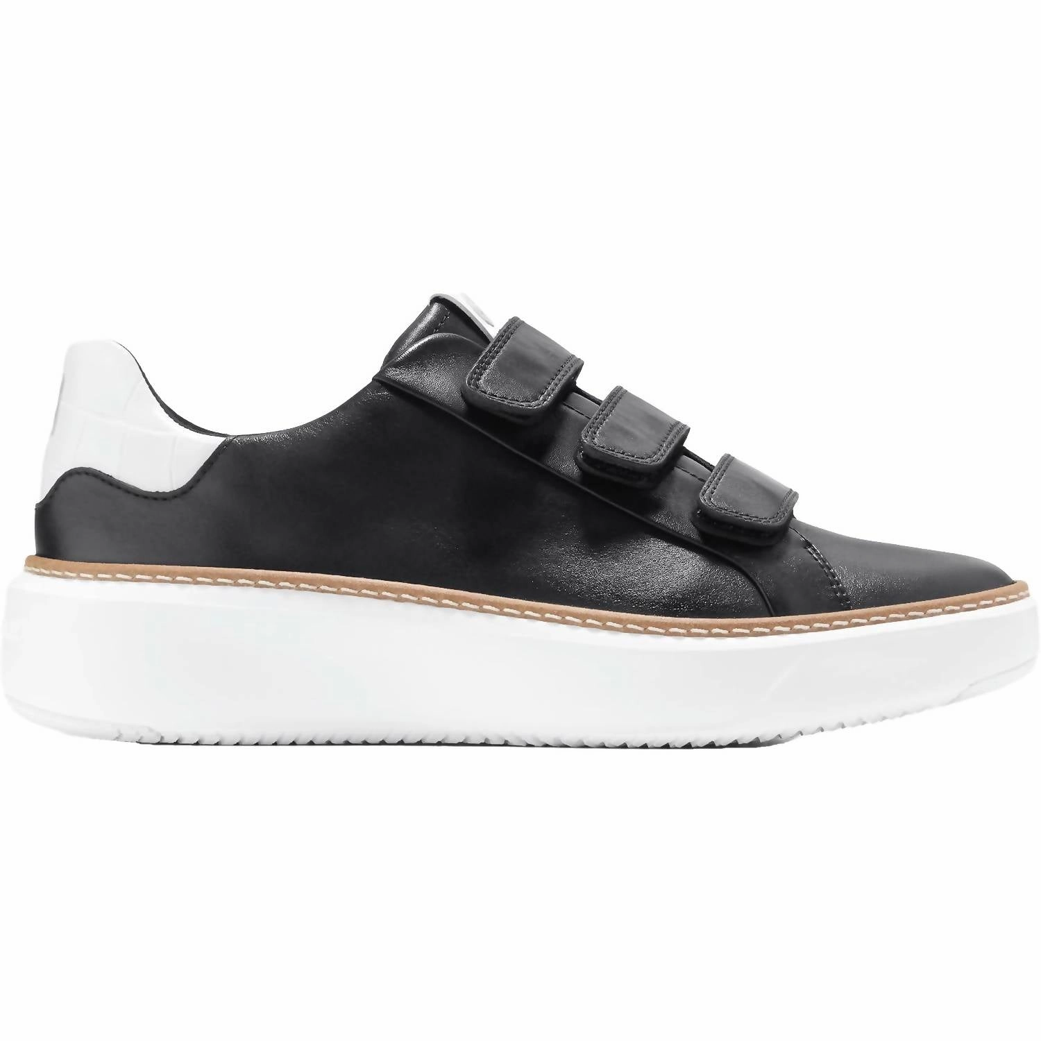 Comfortable Touch Supportive Fit Women's Grandpro Topspin Triple Strap Sneakers In Black/optic White Leather