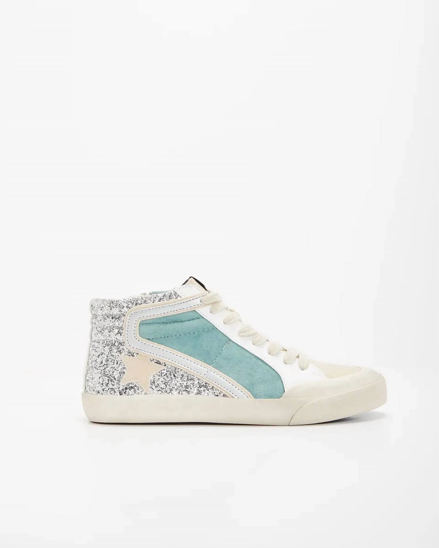 Women's Kyle Rubber Lace-Up Glitter Leather Sneakers In Green Multi cushioning technology