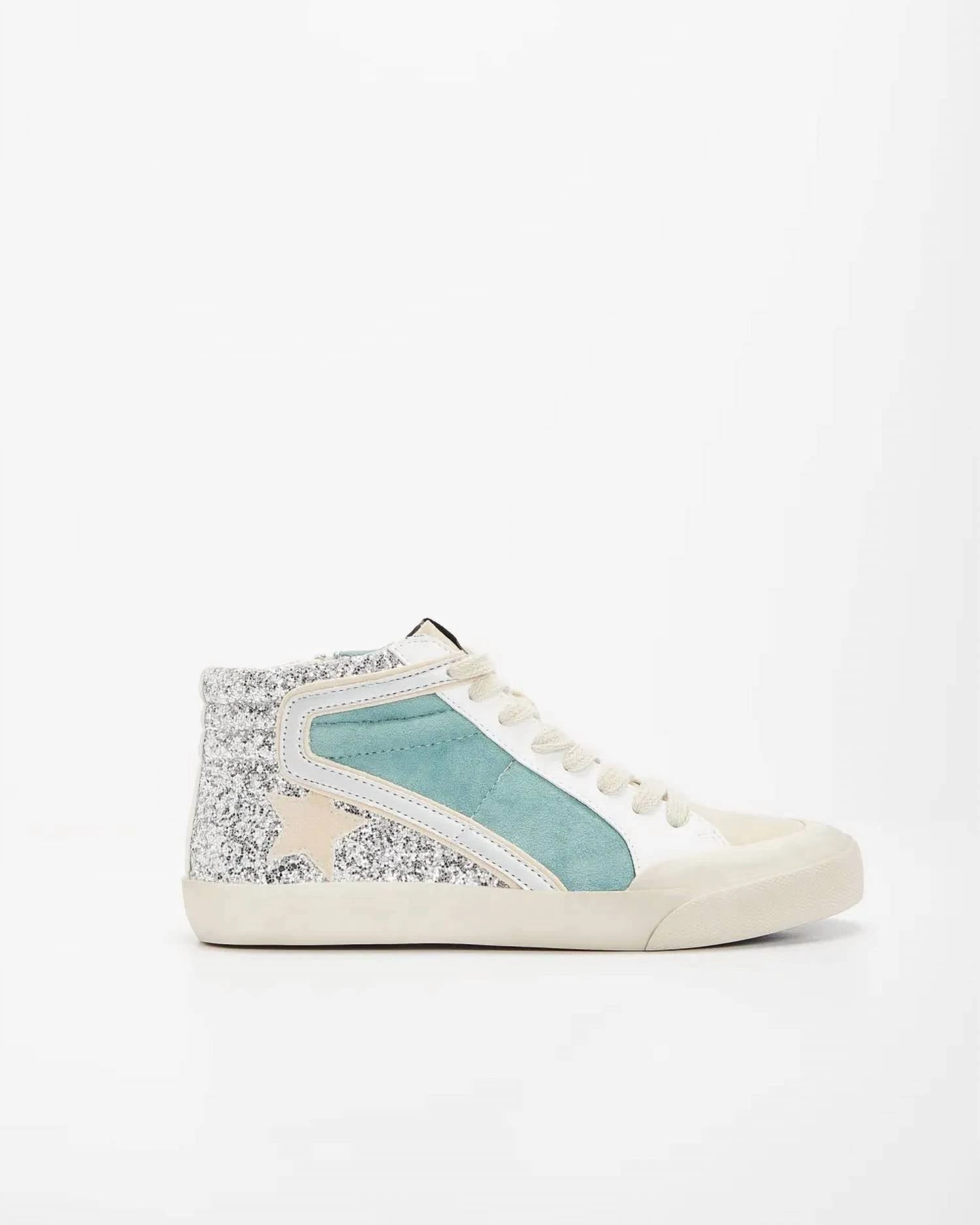 Plush Touch Street Movement Women's Kyle Rubber Lace-Up Glitter Leather Sneakers In Green Multi