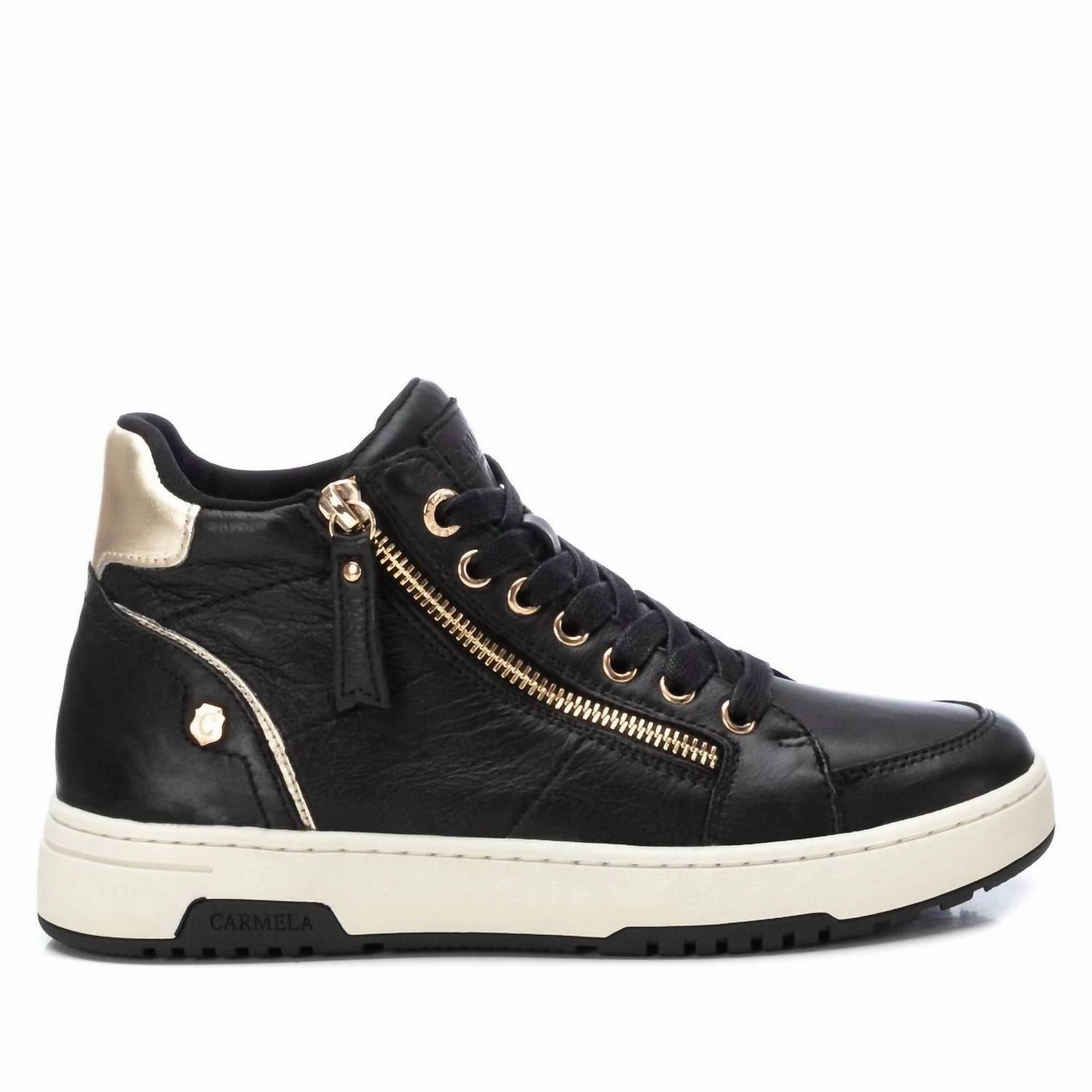 Women's Leather High Top Sneakers In Black Refined fit