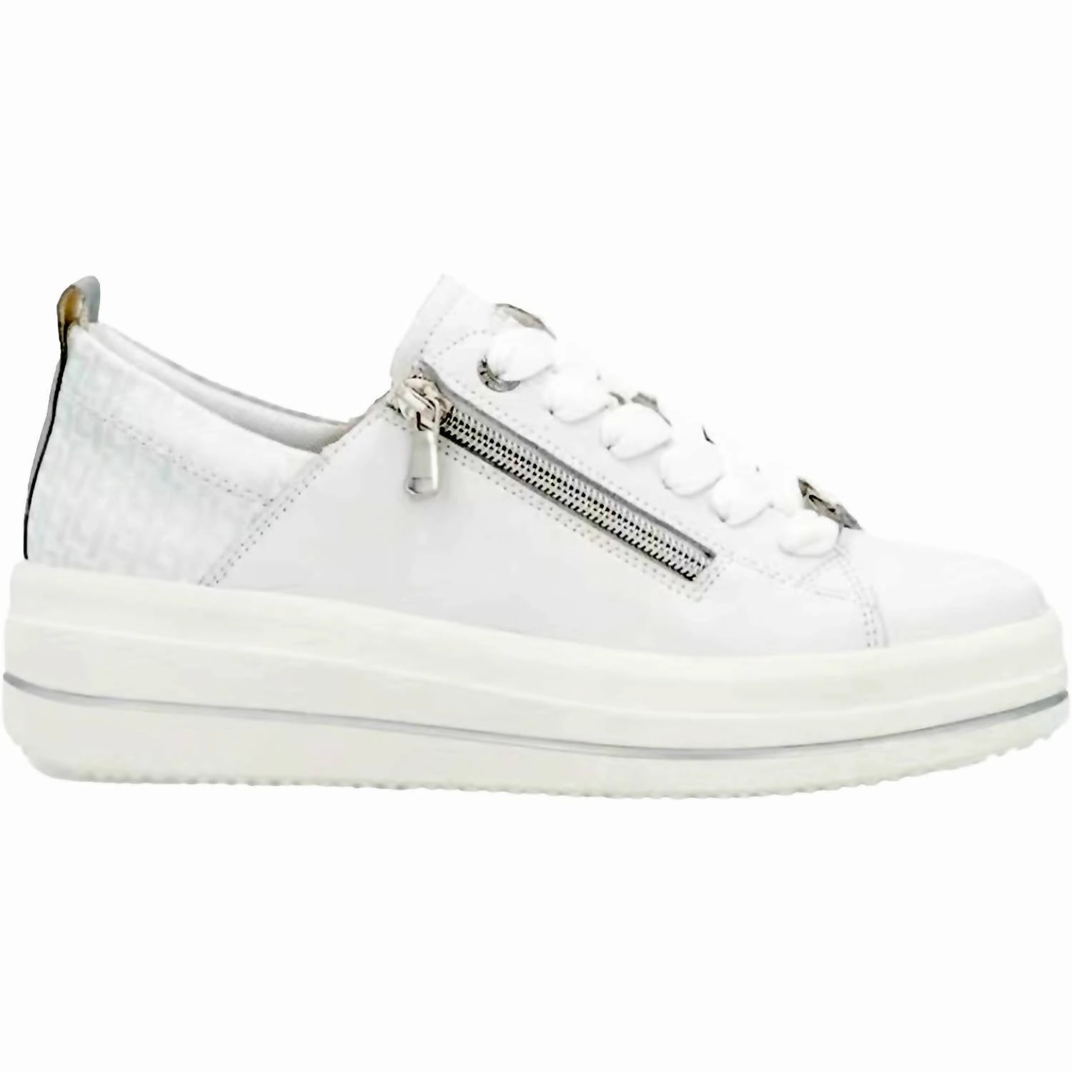 Women's Leather Sneakers In White/silver Leather Comfortable Insole