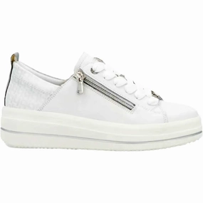 Women's Leather Sneakers In White/silver Leather Comfortable Insole