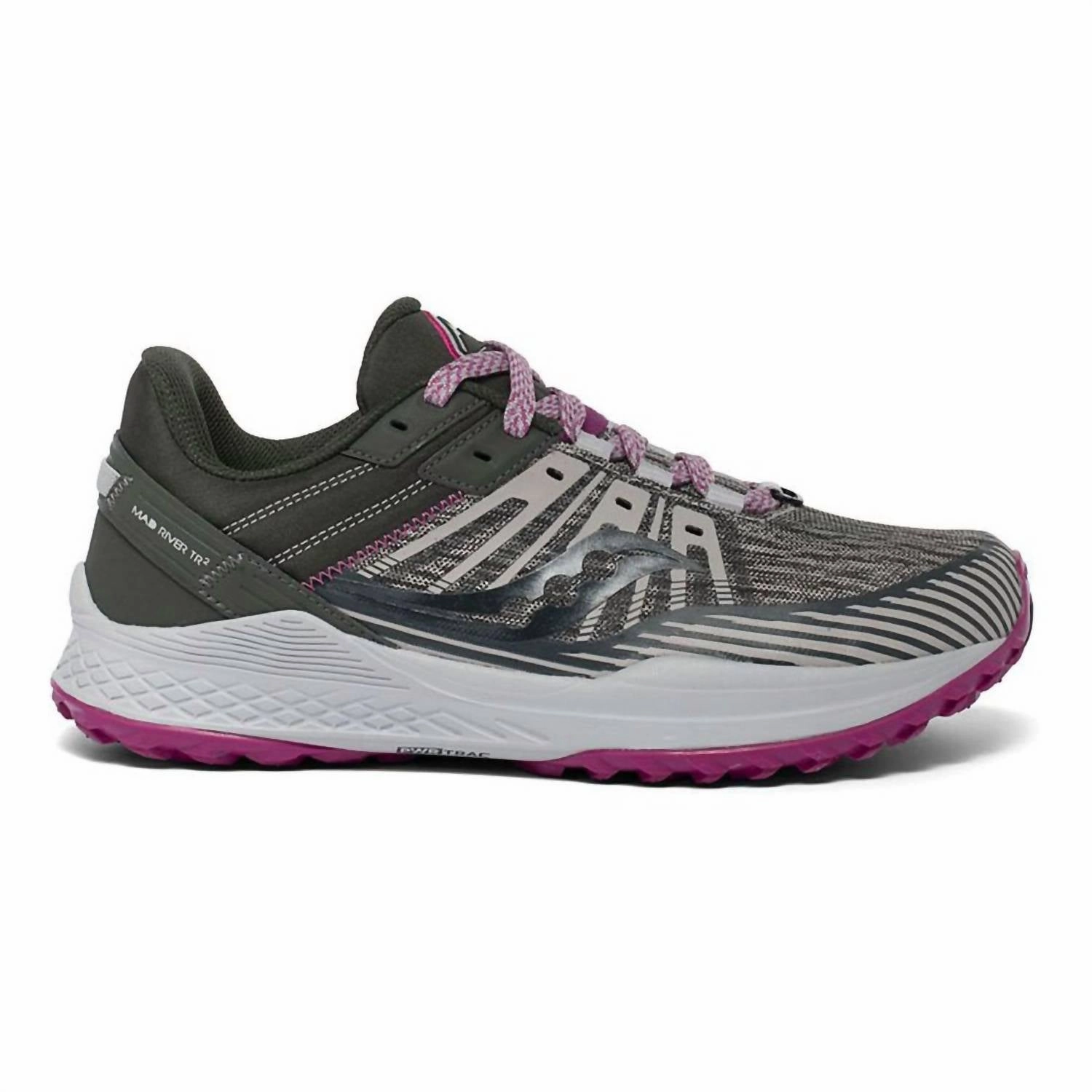 Women's Mad River Tr2 Trail Running Sneakers In Grey/fuchsia Dynamic Arch Harness Morning Rush