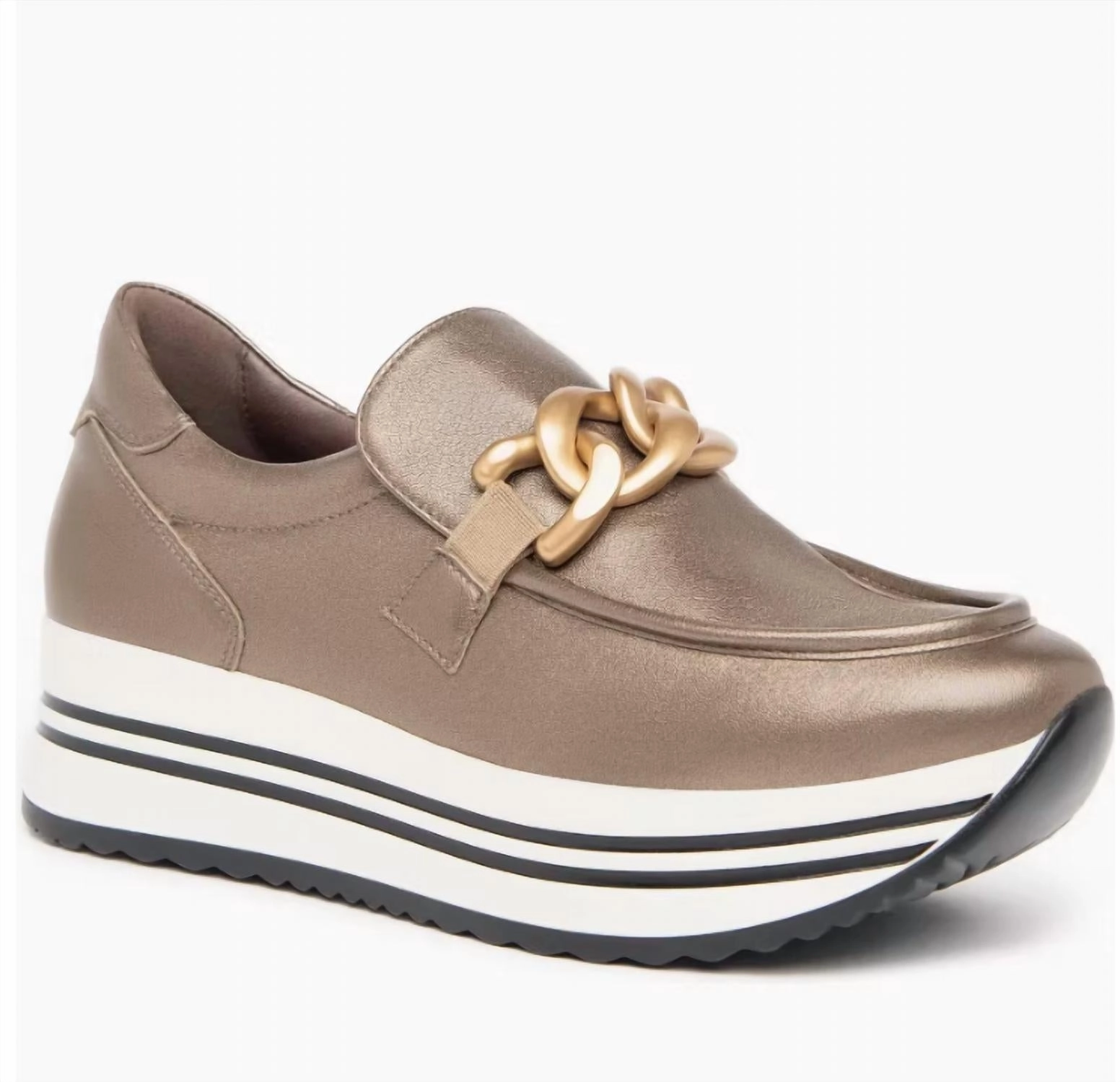 Women's Metallic Chain Slip-On Flatform Sneakers In Dark Gold Street Classic