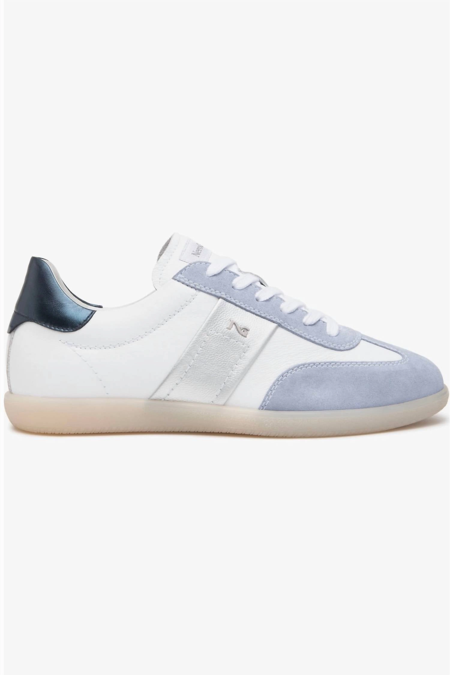 indoor activity Women's Mixed Leather Low-Top Tennis Sneakers In White/blue