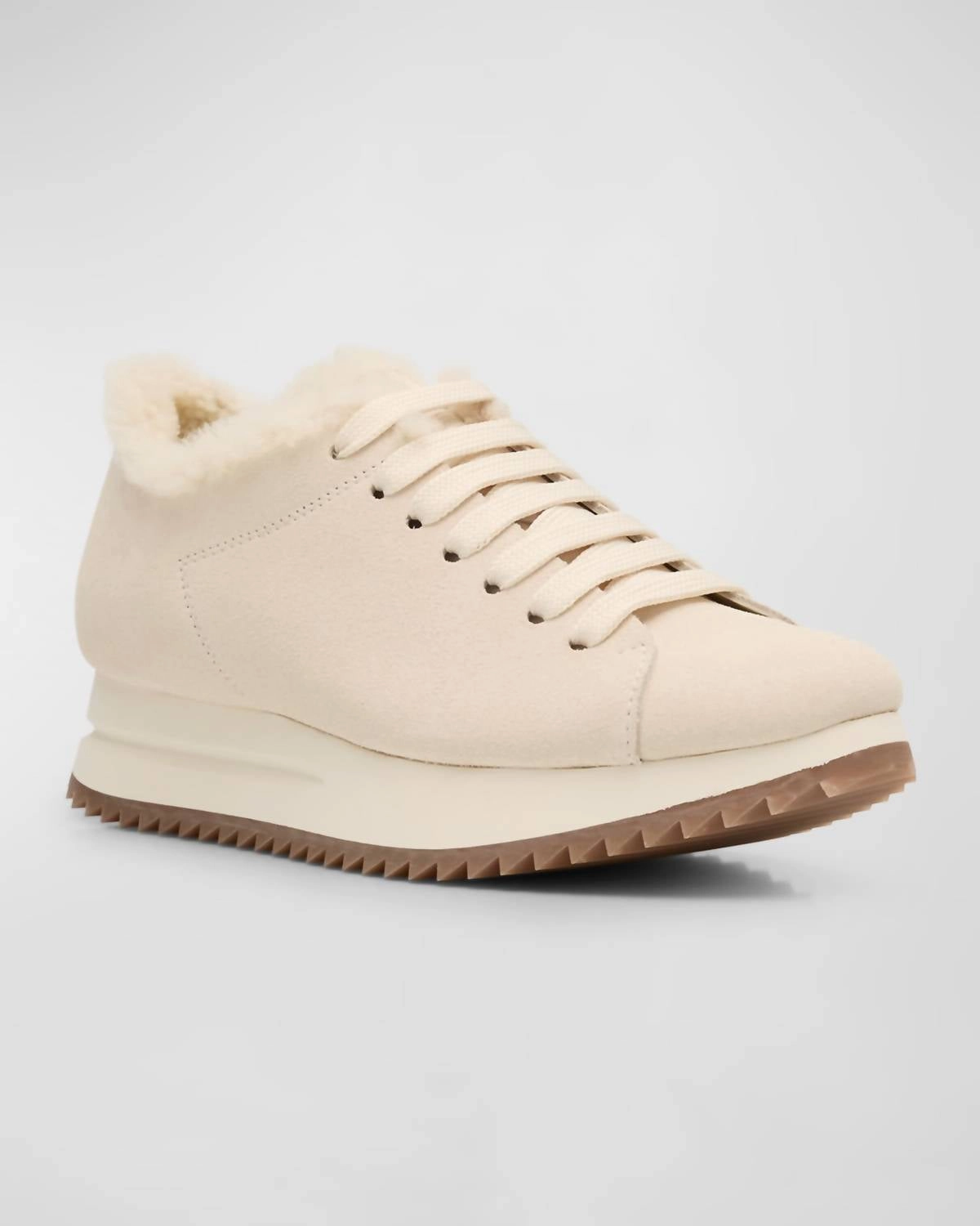 High Energy Return Sole Women's Orinda Shearling Suede Sneakers In Basmati