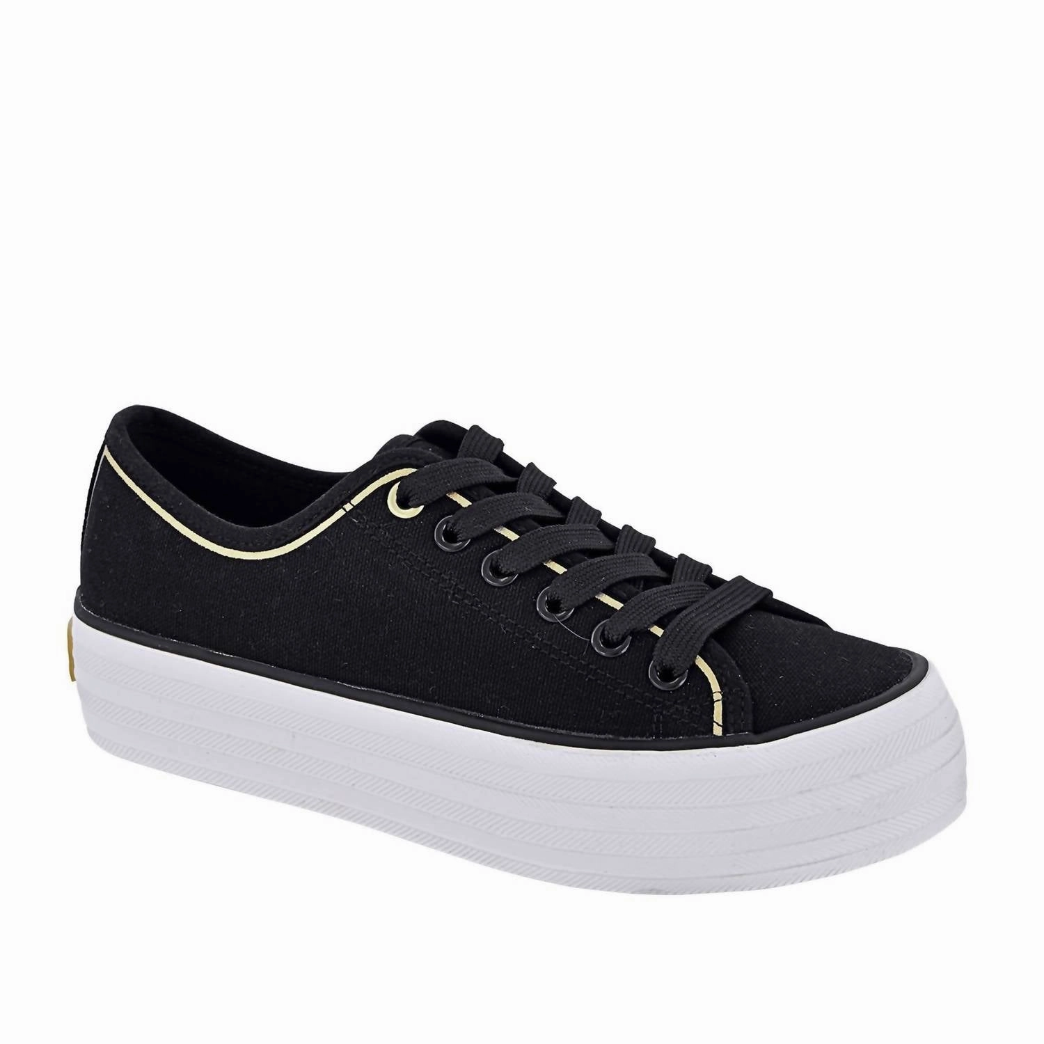 Square Toe Women's Platform Canvas Sneakers In Black