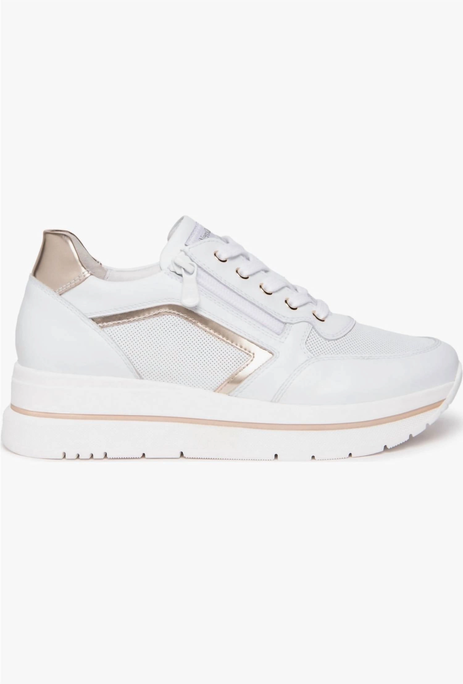 Women's Platform Sneakers In White/gold Retro-inspired performance Ventilated Lining