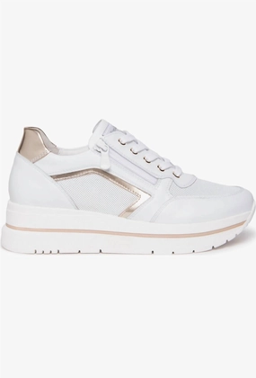 Women's Platform Sneakers In White/gold Retro-inspired performance Ventilated Lining