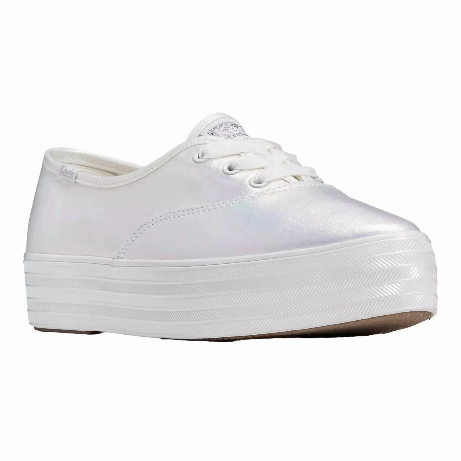 Synthetic Leather Panels Casual Design Women's Point Pearlized Lace Up Sneaker In White