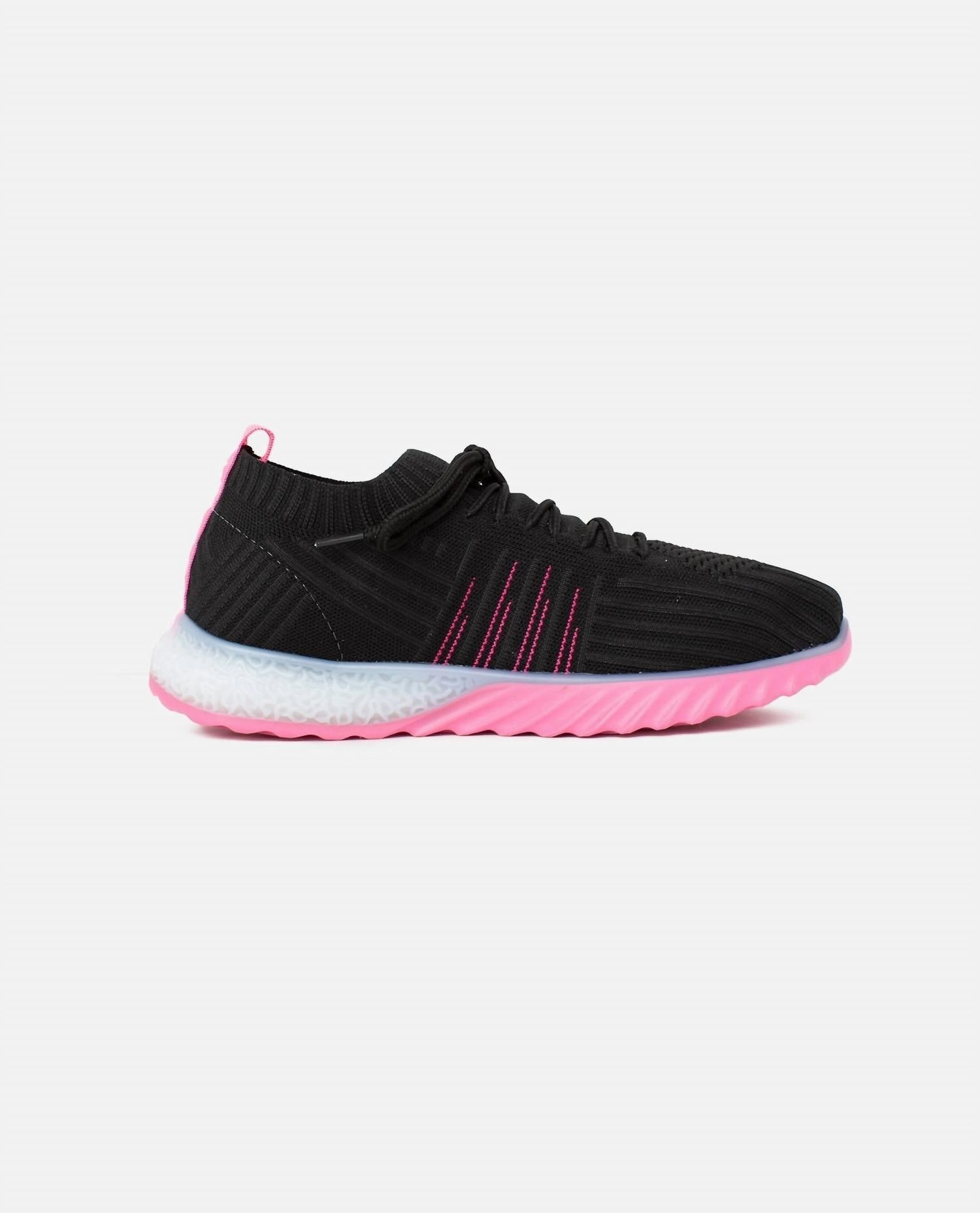 Eco Friendly Dye Process Women's Positive Lace Up Sneaker In Black/ Pink