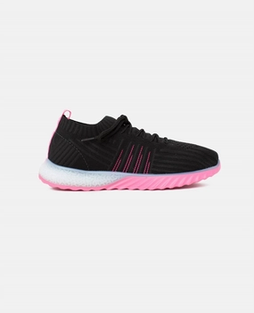 Eco Friendly Dye Process Women's Positive Lace Up Sneaker In Black/ Pink