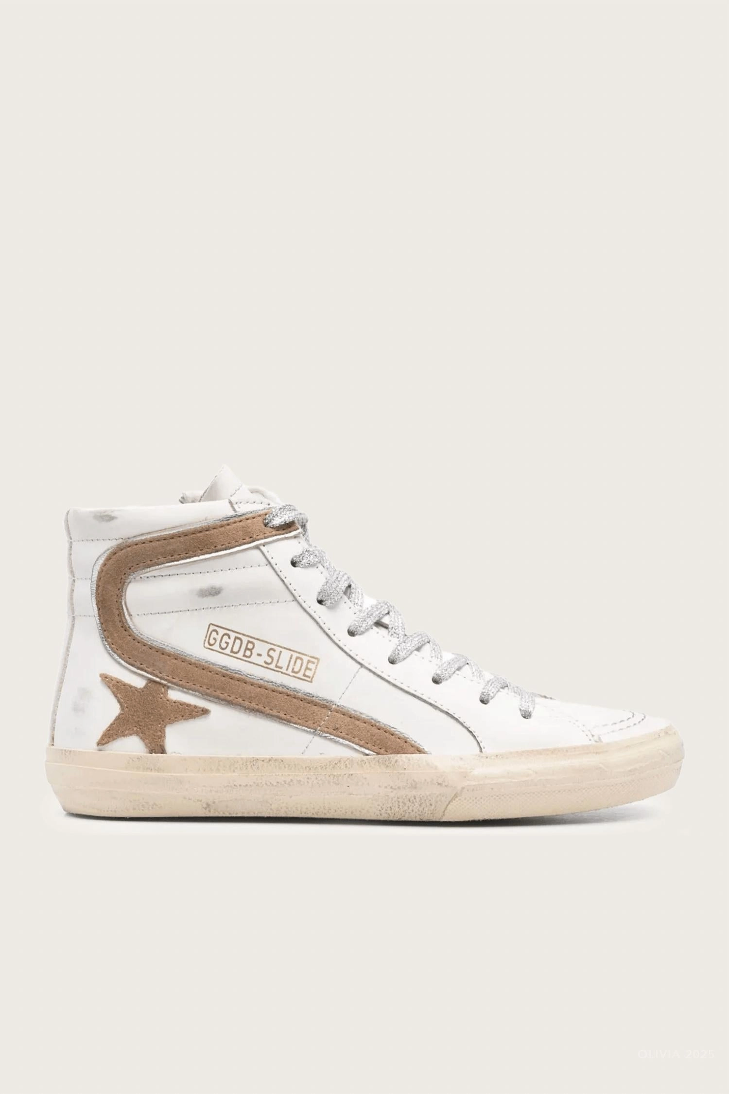 Subtle design Women's Slide Leather Sneaker In White/tabacco