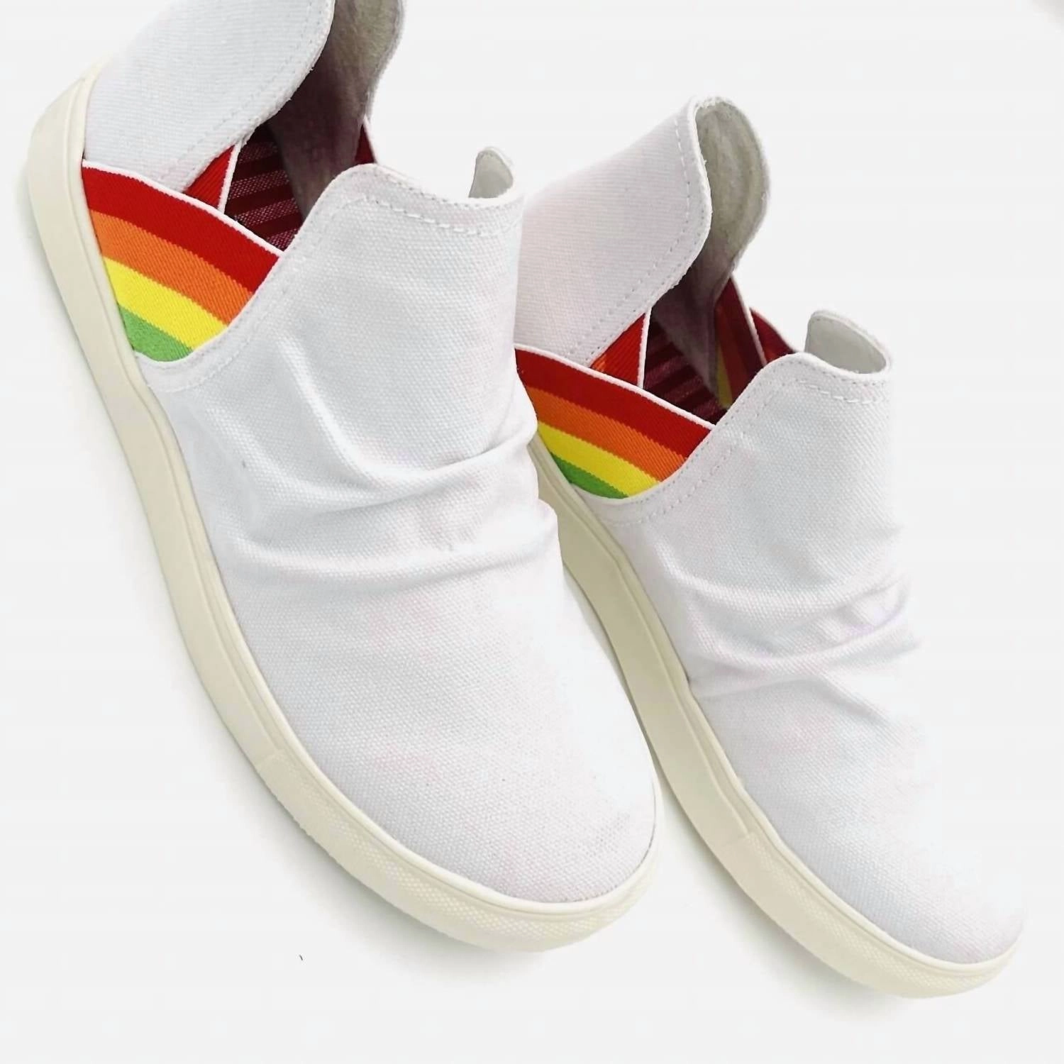 Women's Slip On Rainbow High Top Sneakers In White Rainbow Sneaker Trends Anti Odor Fabric