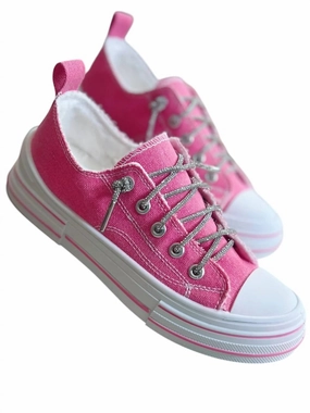 Dynamic flex Women's Slip-On Sneakers With Sparkle Laces In Pink Glitter